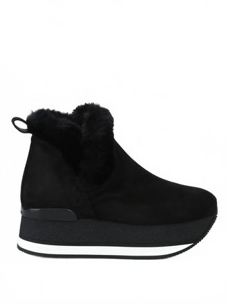 Hogan Womens Faux Fur Trim Booties In Black