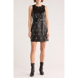 Cinq &agrave; Sept Harriet Grommet Belted Faux Leather Dress in Black at Nordstrom Rack, Size 00