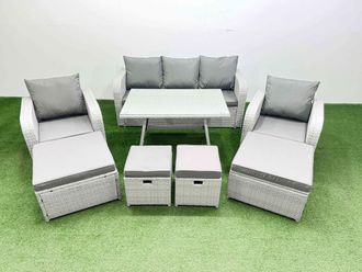 Fimous 9-seater Patio Rectangular Table Sofa Set with 4 Stools Light Grey