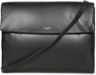 Dolce & Gabbana Logo Print Leren Crossbodytas - Heren - Schoudertassen - Zwart - ONE Size - Leer - Tassen