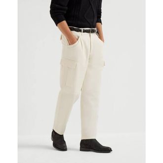 Brunello Cucinelli Mens English White Wool Cotton Cargo Pants, Size 48