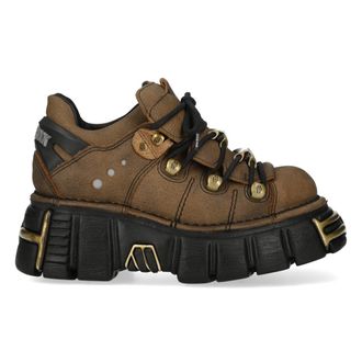 New Rock Unisex Brown Leather Gothic Platform Ankle Boots - M-120N-C120 - Dark Brown - Size EU 42