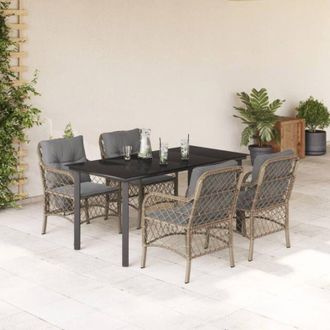 vidaXL Set Comedor De Jard&iacute;n 5 Pzas Con Cojines Rat&aacute;n Sint&eacute;tico Beige Vidaxl