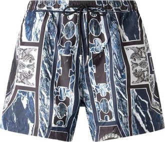 Roberto Cavalli Marble Print Zwemshorts met Fang - Heren - Strandmode - Blauw - 3XL - Badmode