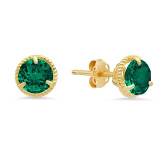 MAX + STONE 14k Yellow Gold Roped Halo Gemstone Round Stud Earrings for Women 6mm