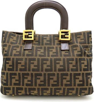 Fendi Zucca Brown Canvas Leather Tote Bag (Pre-Owned)