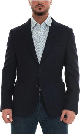 Fay Korte wol katoenen jas met knopen - Heren - Blazers - Blauw - XL - Katoen - Jassen