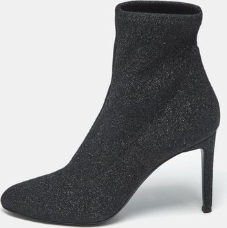 Giuseppe Zanotti Black Glitter Knit Fabric Ankle Boots
