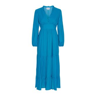 Americandreams Umi Lange Effen Katoenen Jurk - Dames - Casual kleedjes - Blauw - S - Katoen - Kleedjes