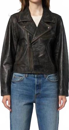 The Great. Perfect Leather Jacket In Worn Black