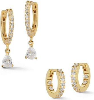 Glaze Jewelry 14K Over Silver Cz Combo Set Of Huggie Earrings