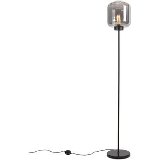 QAZQA Smart Floor Lamp Black with Smoke Glass Incl. Wifi ST64 - Qara