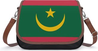 Generic Mauritania Flag Crossbody Bag Womens Handbag PU Message Bags Shoulder Purse with Adjustable Strap