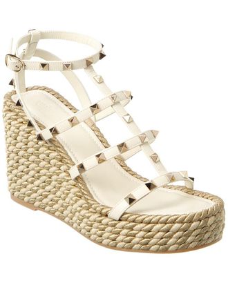 Valentino Rockstud Caged 95 Rope & Leather Wedge Sandal
