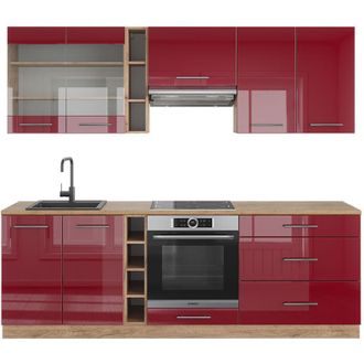 Vicco Mueble De Cocina Fame-line, Burdeos Brillo Intenso/roble Dorado, 235 Cm, Et Roble