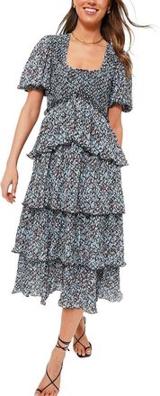 Ganni Ganni Phantom Pleated Georgette Layer Smock Midi Dress