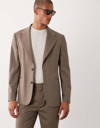 Asos Giacca da abito slim in 100% lana estiva marrone