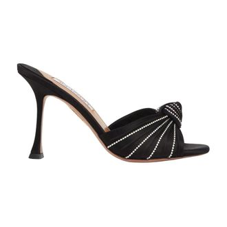 Aquazzura Atelier Crystal Stiletto Flip-Flops - Dames - Muiltjes - Zwart - 38 1/2 EU - Leer - Schoenen