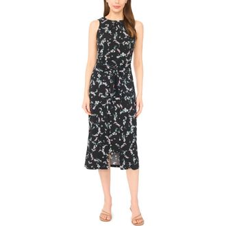 CeCe by Cynthia Steffe Sleeveless Floral Print Faux Wrap Dress in Rich Black at Nordstrom, Size X-Large