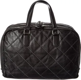 Chanel Black Calfskin Leather Stitched Bowling Bag (Authentic Pre-Loved)