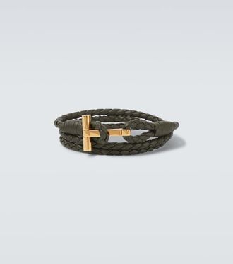 Tom Ford T braided leather bracelet