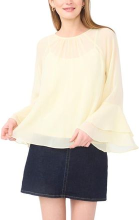 Vince Camuto Double Ruffle Cuff Semi Sheer Top in Lemon Cream at Nordstrom, Size Xx-Small