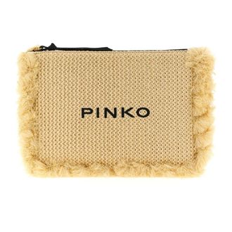 Pinko Clutches, female, Beige, Size: ONE SIZE Braided Raffia-Effect Clutch Bag