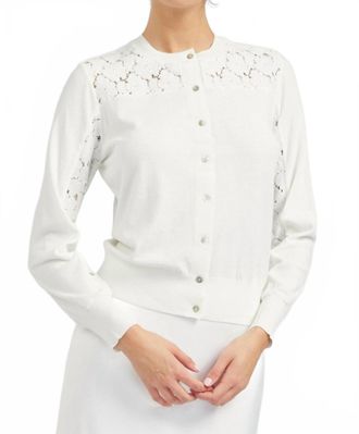 Current Air Floral Combo Button Down Cardigan In White