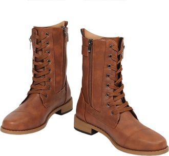 Generic Wide Fit Boots For Women uk Womens Boots Half-Height Ankle Block Heel Lace-Up Autumn and Winter Leather Western with Side Zip Shoes Non-Slip Plain Cas