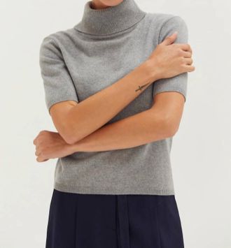 Crescent Elena Turtleneck Sweater Top In Heather Grey