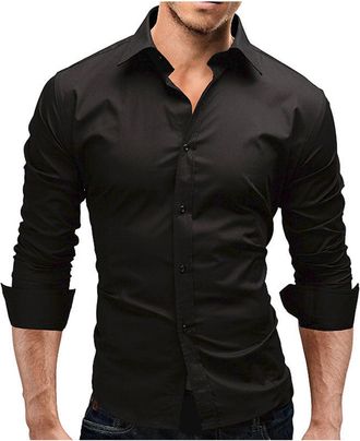 Generic Mens Dress Shirts Button Down Casual 2024 Business Mens Shirts New Solid Color Simple Formal Shirt Fashion Slim Long Sleeved Shirt Mens Double Cuff Su