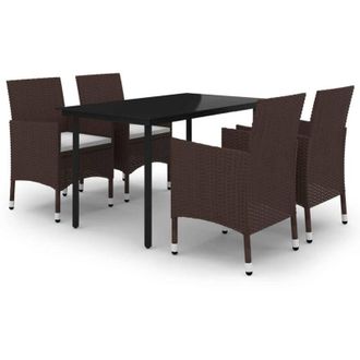 vidaXL Set Comedor De Jard&iacute;n 5 Pzas Y Cojines Rat&aacute;n Sint&eacute;tico Y Vidrio