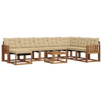 vidaXL Conjunto De Sof&aacute;s De Exterior Con Coj&iacute;n 9 Pcs Natural Y Beige Vidaxl