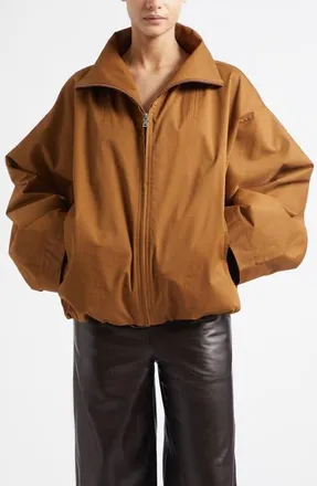 Nour Hammour Fran&ccedil;ois Stretch Cotton Canvas Bomber Jacket in Camel at Nordstrom, Size X-Small