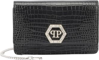 Philipp Plein Tassen, Dames, Zwart, ONE Size, Leer, Clutch Bag Cocco Hexagon