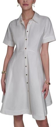 Halston Heritage Short Sleeve Button-Up Sateen Shirtdress