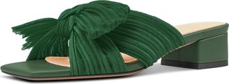 Castamere Womens Bow-knot Low Chunky Block Heel Slip-on Mules Shoes Sandals Wedding Dress Party Shoes 3.5 CM Heels Deep Green 6.5 UK