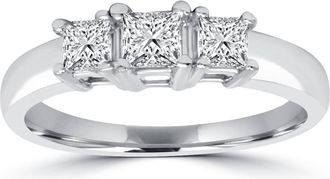 Pompeii3 1ct Three Stone Princess Cut Diamond Engagement Ring 14K White Gold Size Selectable