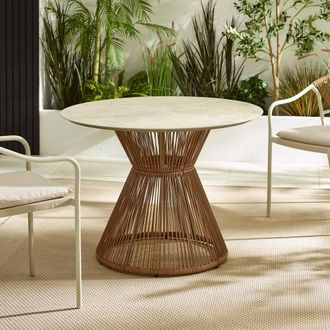 Furniturebox Lanai Rattan Round Garden Dining Table in Cream