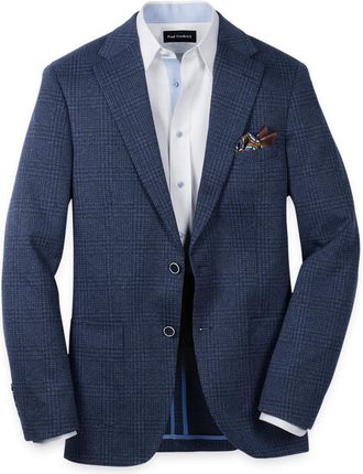 Paul Fredrick Blue Knit Plaid Single Breasted Notch Lapel Sport Coat