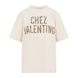 Valentino T-Shirts, female, Beige, Size: XS Cotton T-Shirt
