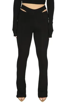 Naked Wardrobe Cutout Waist Rib Pants in Black at Nordstrom, Size X-Large