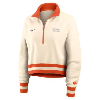 Nike Clemson Legacy Nike Womens College Cropped 1/4-Zip Crew in Brown | 03O80C3GCLN-FFD