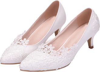 Vosarea White Lace Wedding Shoes for Women, 5Cm High Heels Pointed Toe Bridal Pumps, Elegant Summer Footwear for Bride and Formal Occasions, Size 39