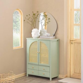 SoBuy Space-Saver Entrance Cabinet - Rattan-Panel Doors in Green | Size: 0.6m2