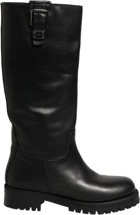 Dolce & Gabbana Mid Calf Laarzen - Dames - Hoge Laarzen - Zwart - 36 EU - Leer - Schoenen