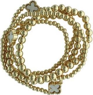 Olivia Welles Set of 5 Clover Beaded Stackable Bracelets in Gold /White at Nordstrom Rack