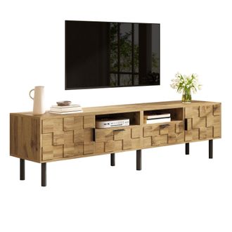 STILVORA Mosaik-tv-schrank, Tv-lowboard, 2 Puertas Con 2 Cajones, Mueble De Medios Para Sala De Estar, Aspecto De Madera, Tablero De Part&iacute;culas, Patas De Metal