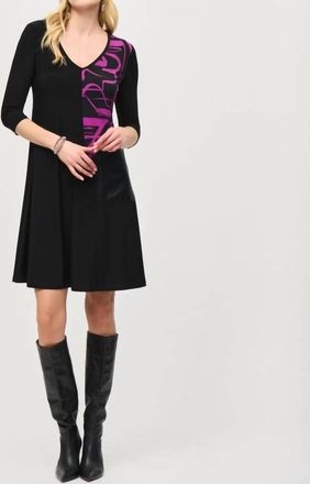 Joseph Ribkoff Color-Block 3/4 Sleeve Trapeze Dress In Black/empress