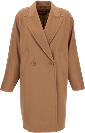 Max Mara Jassen, Dames, Beige, XS, Wol, Max Mara Studio midi-jas met dubbele knopen